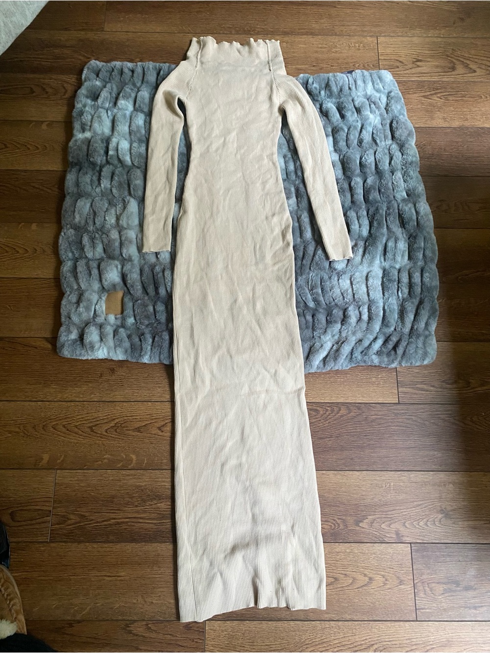 White Fox Boutique Long Ribbed Knit Bodycon Dress in Cream